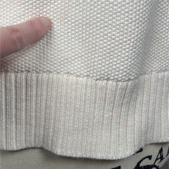 LOFT Sz L Chunky Knit V-neck Cropped Sweater Ivory 4 Button Cardigan - Picture 3 of 9